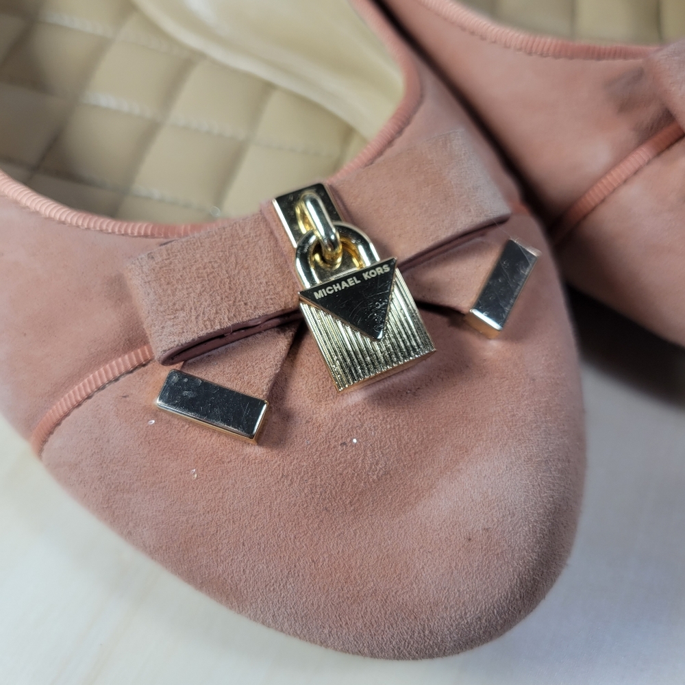 Michael Kors Bow Suede Round Toe Ballet Flats Coral Peachy Women's Size 10 - Picture 11 of 13